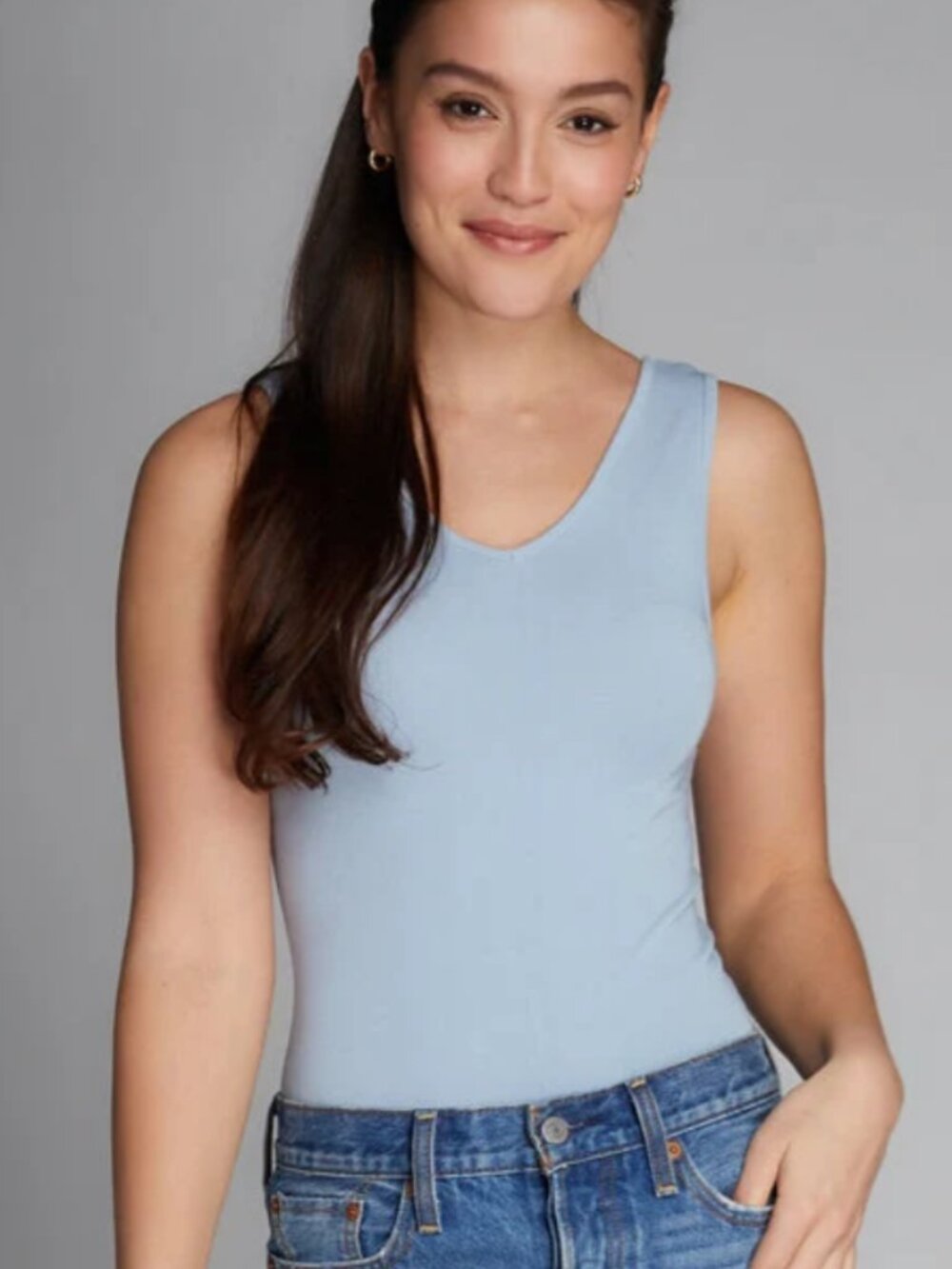 C'est Moi Clothing Co Naturals Bamboo Reversible Tank OS Light Blue v-neck scoop